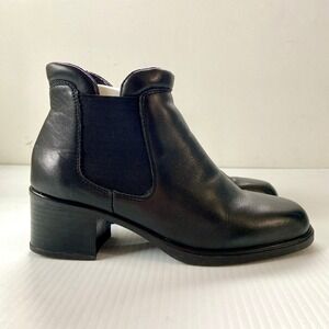 Rieker Black Leather Block Heel Ankle Boots Womens EU 38 US 7